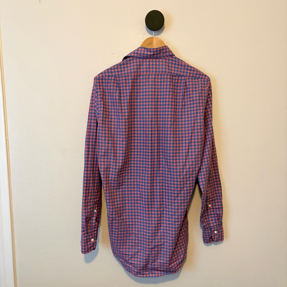 Sid Mashburn Salmon Blue Gingham Button Front Shirt Cotton Small - Picture 6 of 6